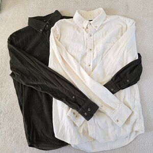 Lot of 2 Banana Republic Corduroy Shirts Mens Small Button Up Long Sleeve Cream